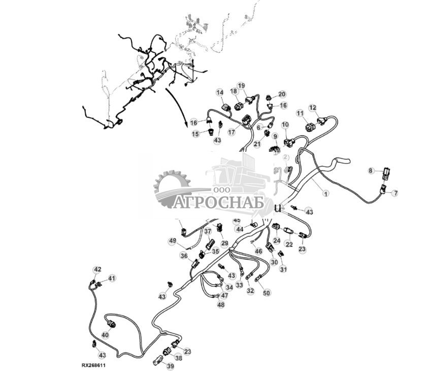 Жгут проводов шасси, с системой ActiveCommand Steering™ (ACS™) и резервным насосом, 15,0 L, двигатель FT4 (44) ( - 801999) - ST841409 253.jpg